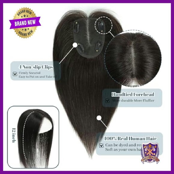 Real Human Hair Topper 12in Swiss Base 120% Density Hairpiece